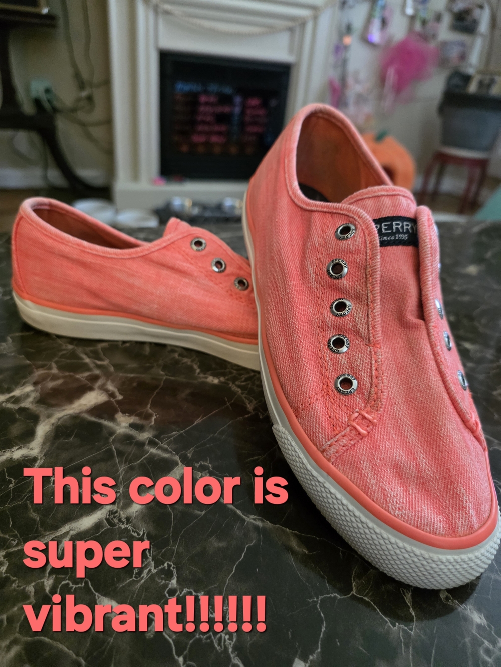 Sperry Vibrant Coral Canvas Slip-On Sneakers 🧡❤️🩷PICTURES DONT DO JUSTICE!!